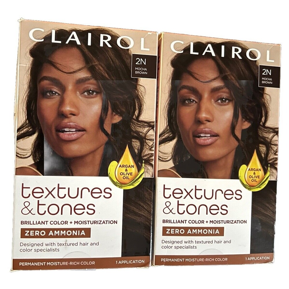 Lot of 2 Clairol Textures & Tones Hair Color Moisture-Rich Color, 2N Mocha Brown